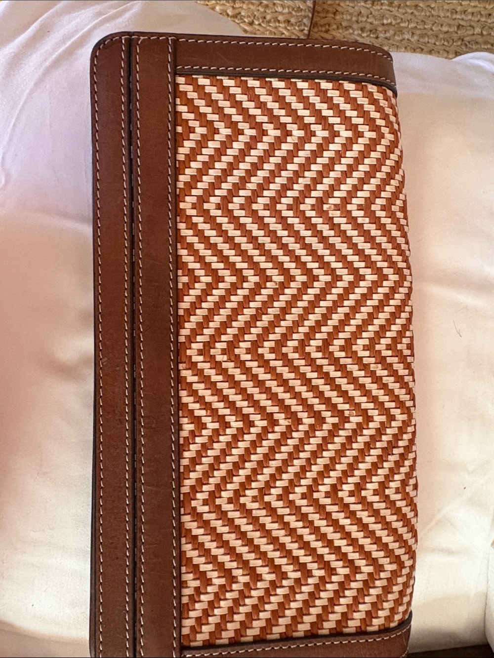 Brown Woven clutch  Leather Trim